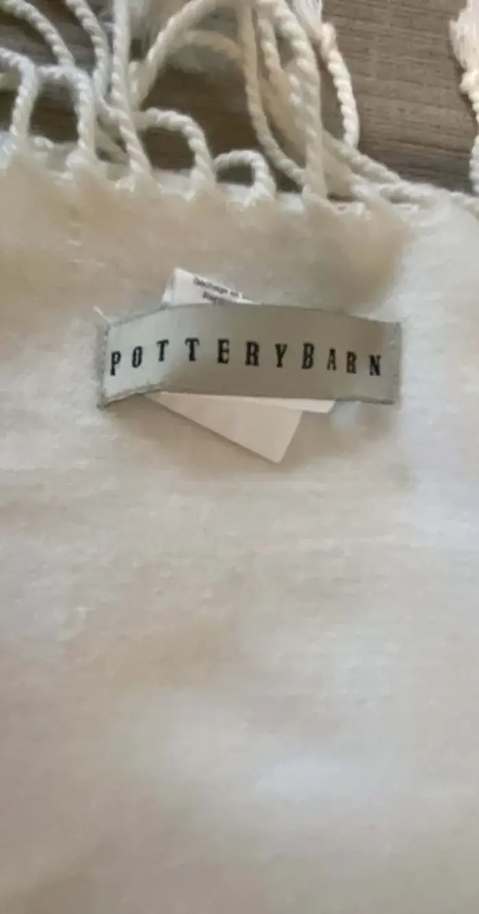 Pottery Barn White Fringe Blanket Throw W Monogram 50x60
